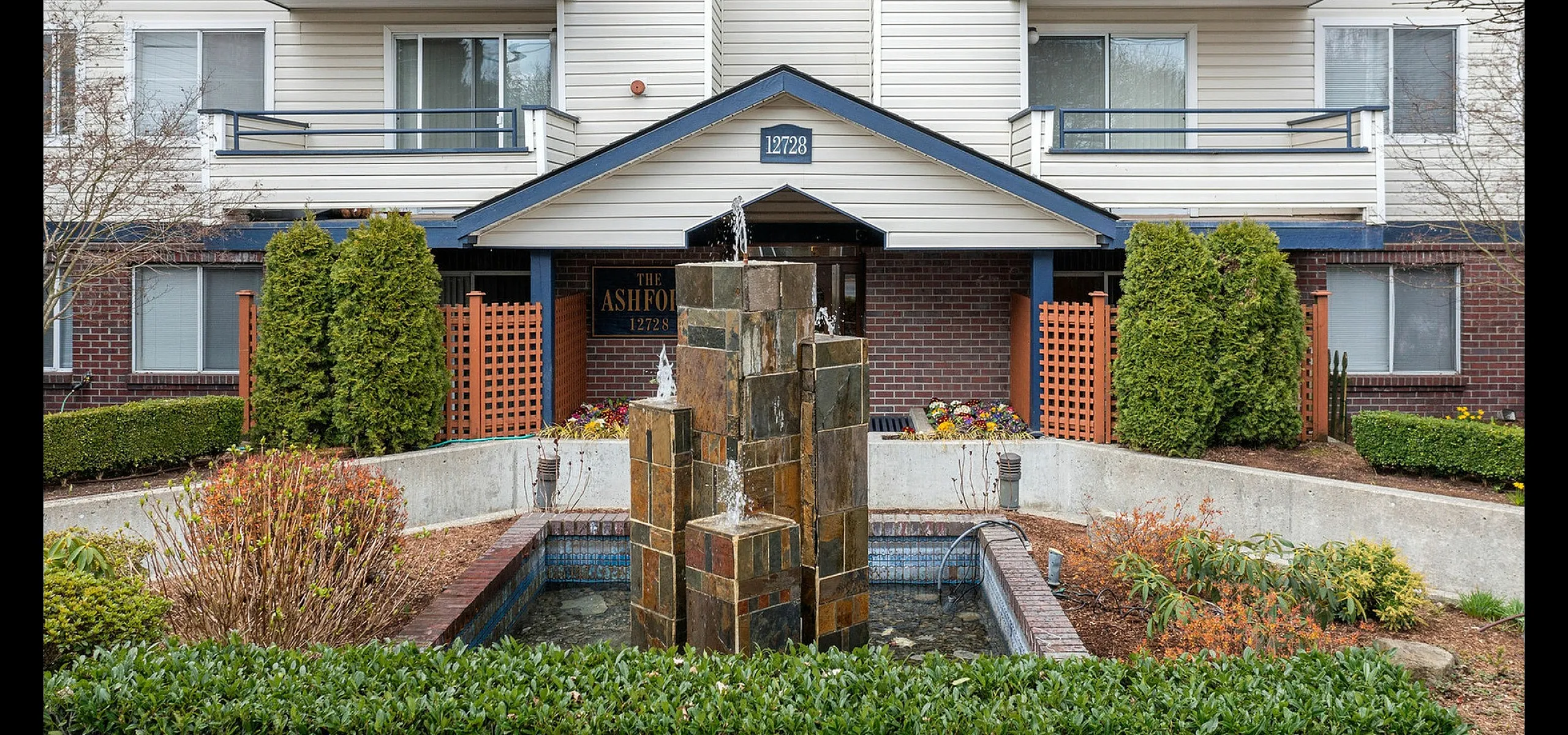Front entrance and fountain